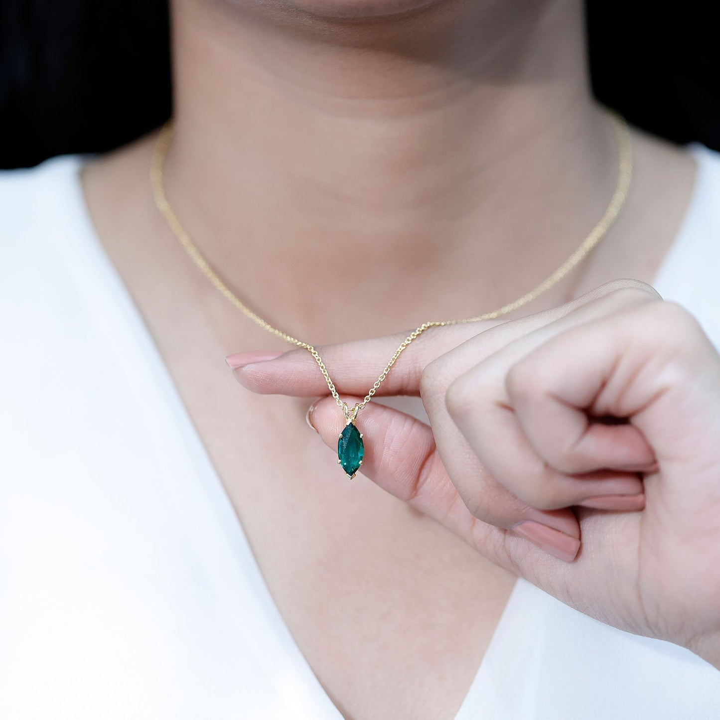 Marquise Cut 2.5 Carat Lab Grown Emerald Chain Necklace