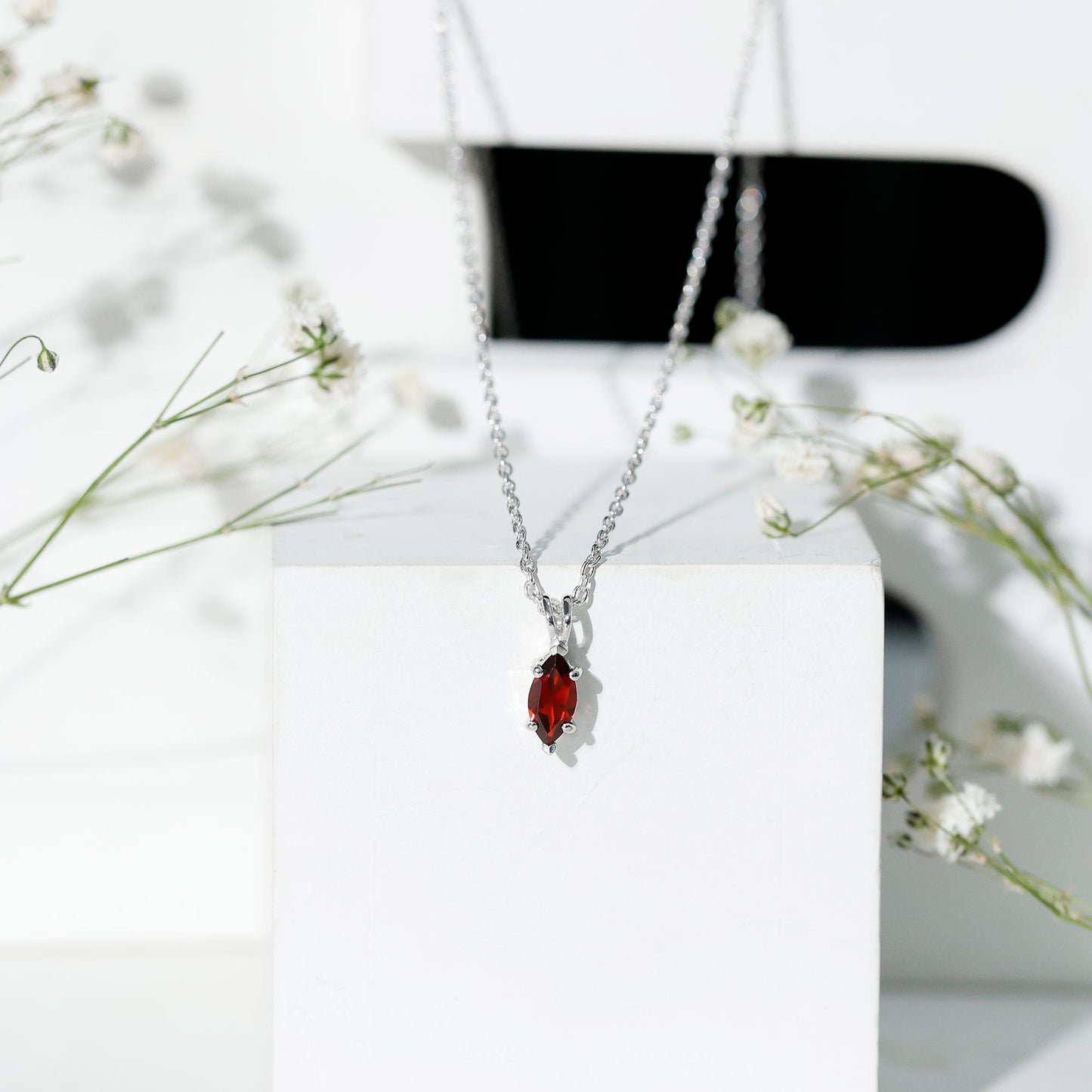Real 0.75 Carat Garnet Marquise Necklace with Chain