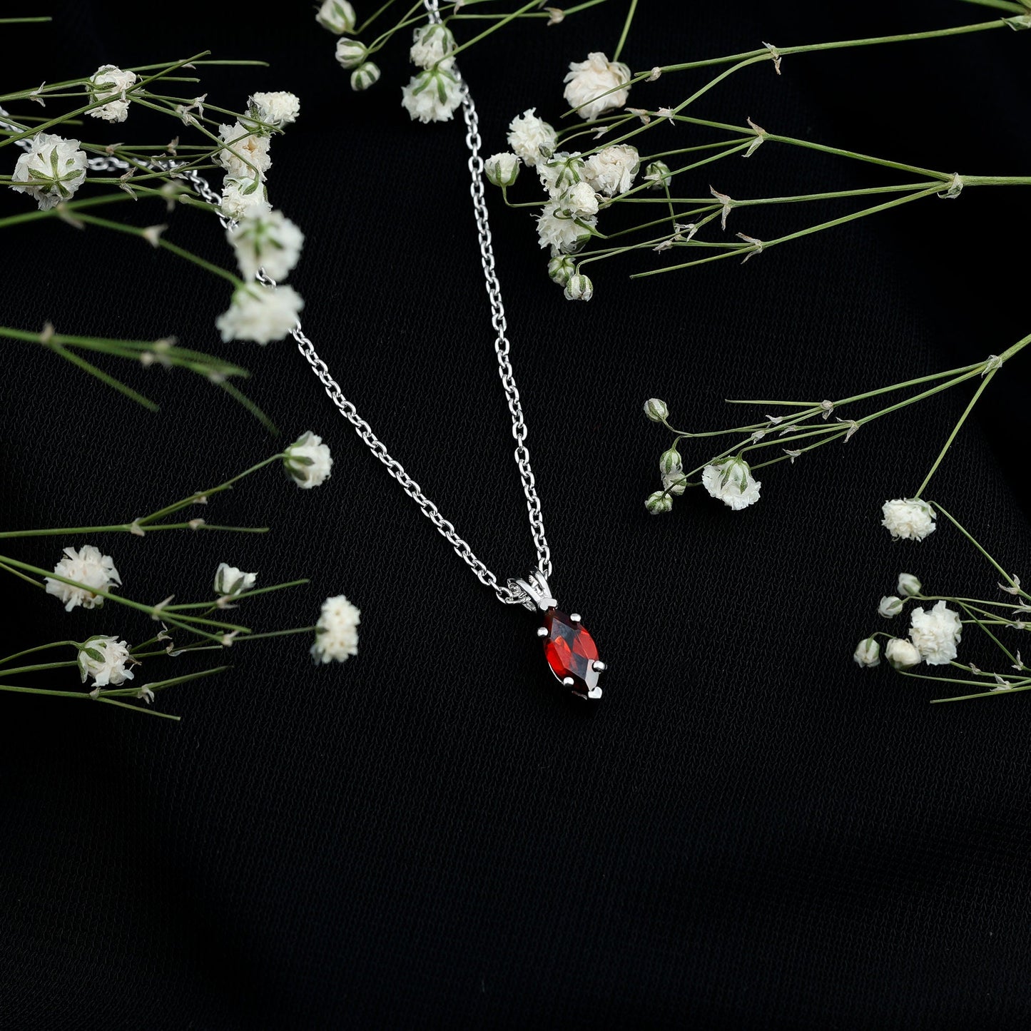 Real 0.75 Carat Garnet Marquise Necklace with Chain