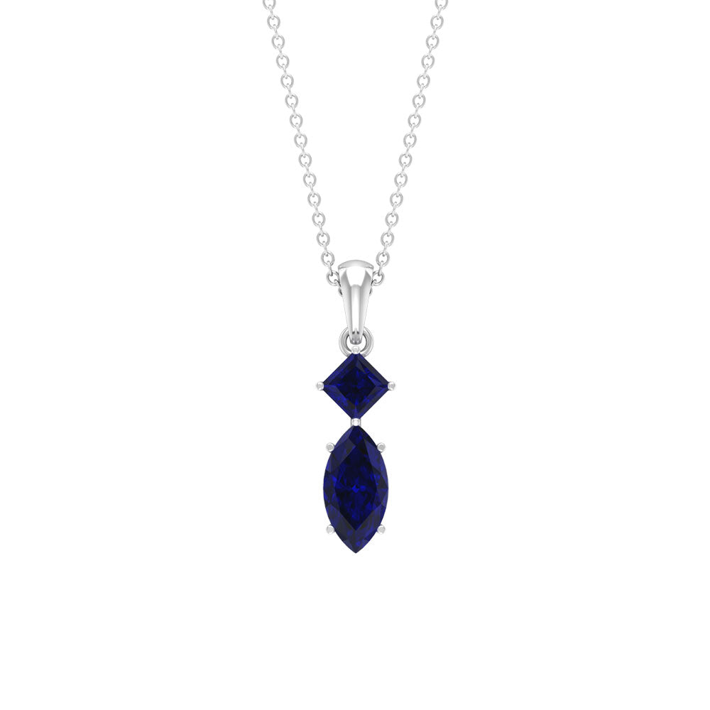 Lab Created Blue Sapphire Two Stone Pendant with Certificate