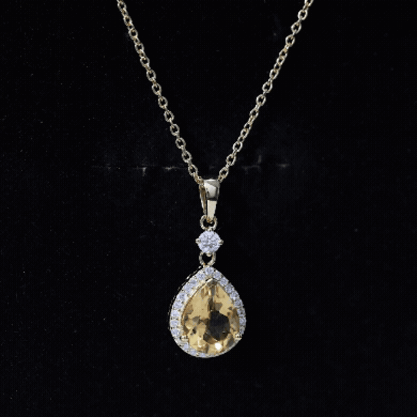 Certified 2 Carat Citrine Teardrop Pendant Necklace with Diamond Halo