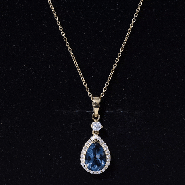 1.75 Carat London Blue Topaz Teardrop Necklace with Moissanite Halo