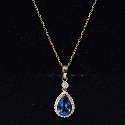1.75 Carat London Blue Topaz Teardrop Necklace with Moissanite Halo