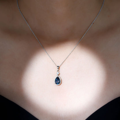 1.75 Carat London Blue Topaz Teardrop Necklace with Moissanite Halo