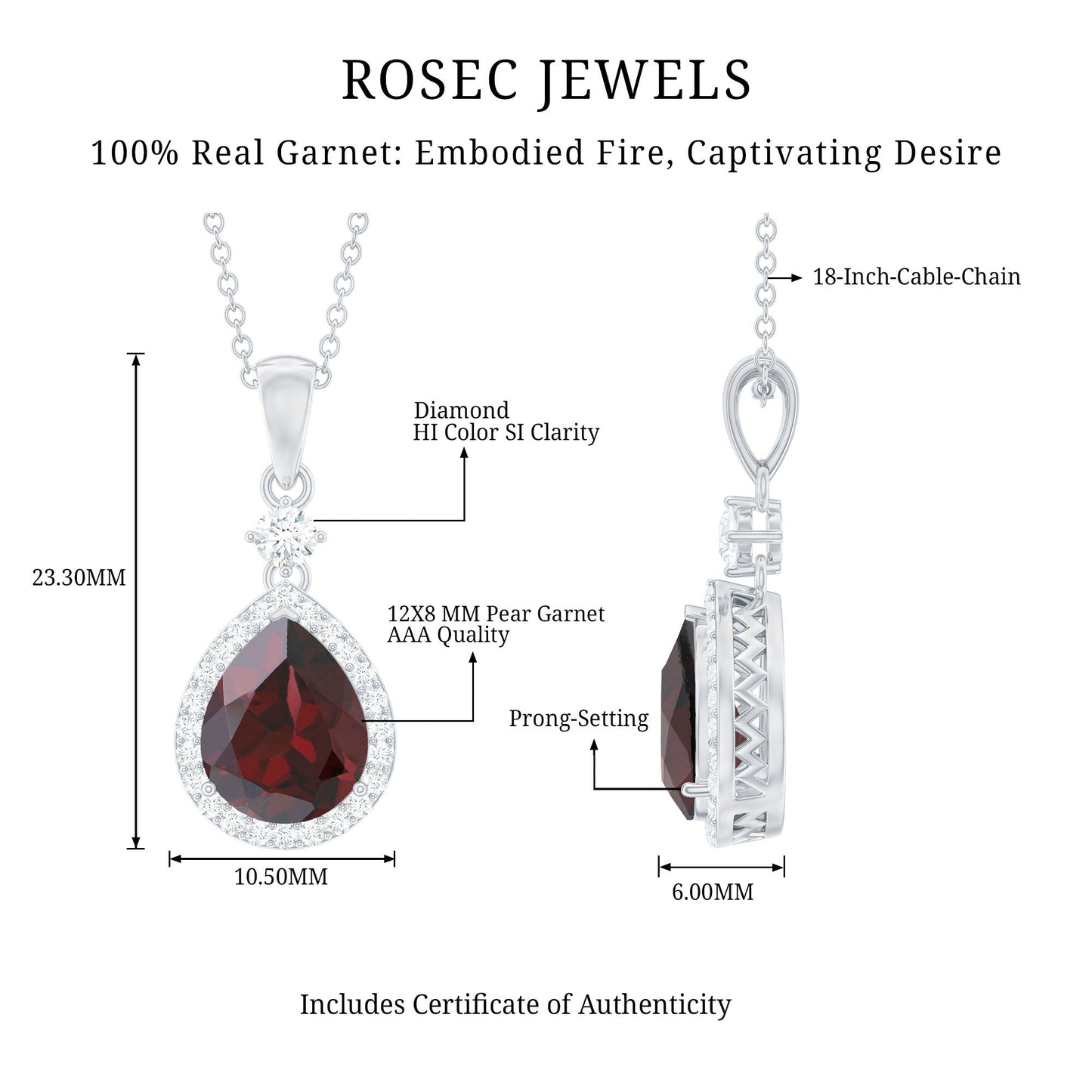 Pear Shape 4 CT Garnet Wedding Necklace with Diamond Halo