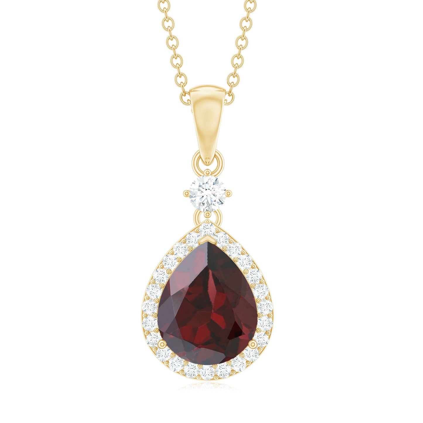 Pear Shape 4 CT Garnet Wedding Necklace with Diamond Halo