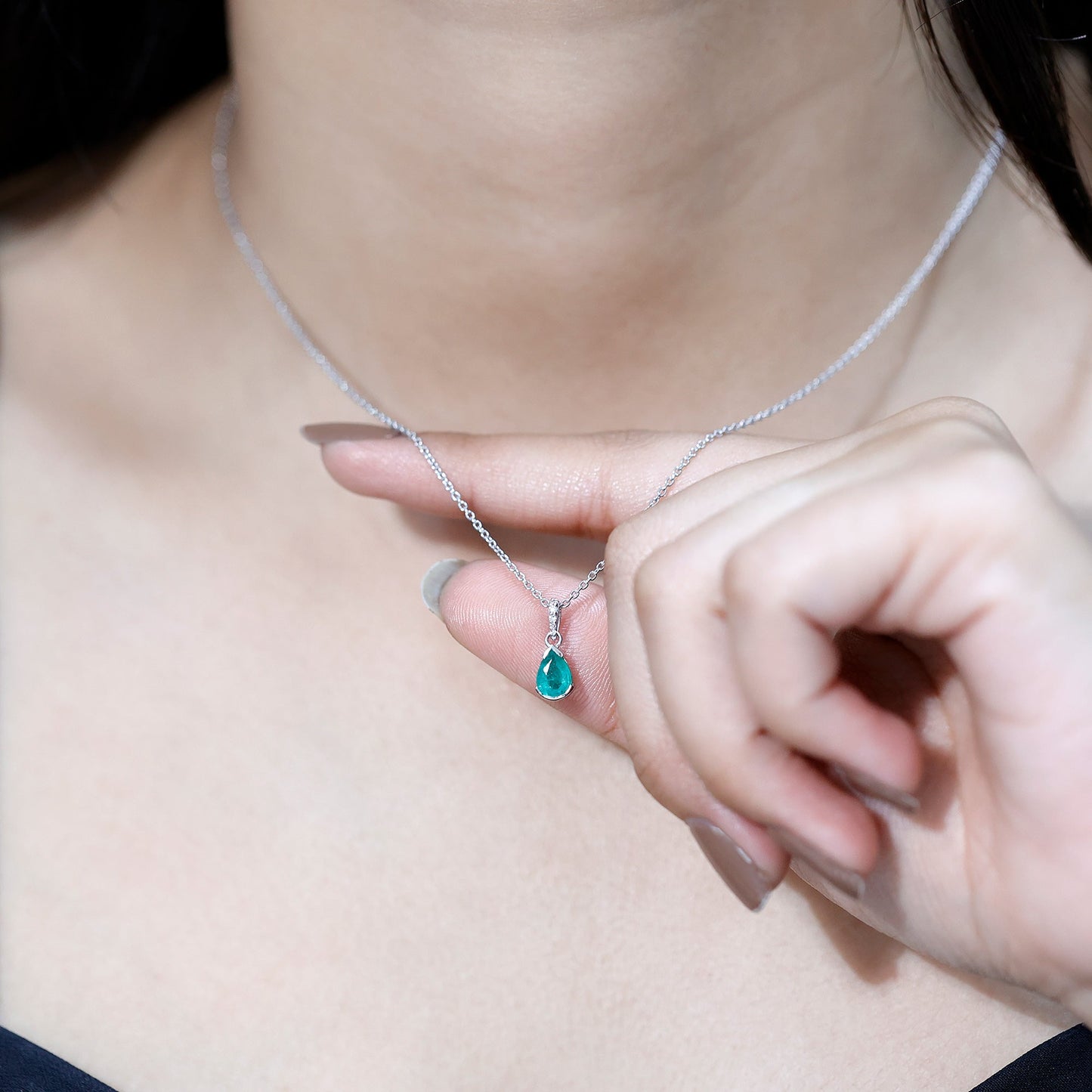 Pear Cut Emerald Solitaire Pendant with Diamond Accent Bail