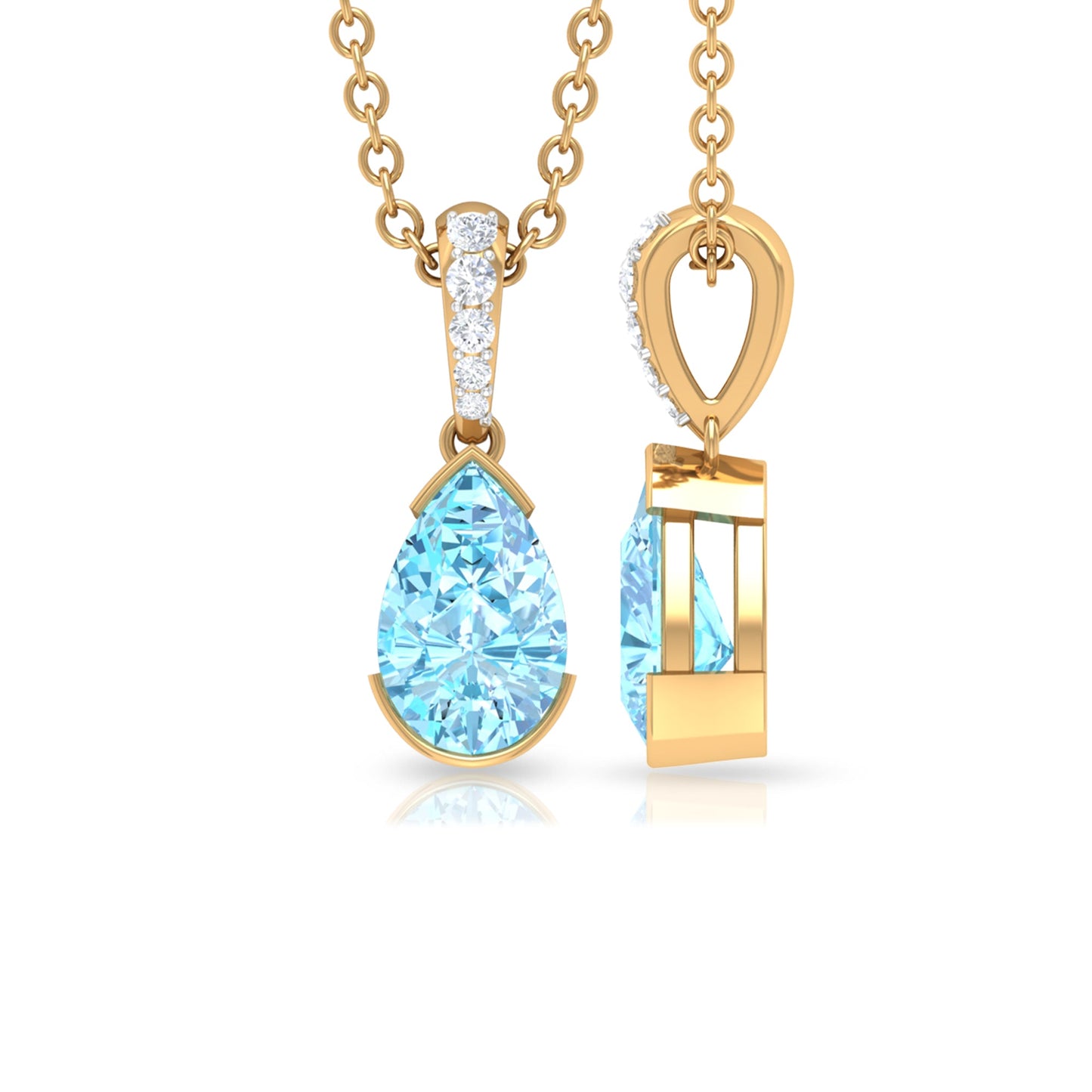 Pear Shape Aquamarine Solitaire Pendant with Diamond Bail