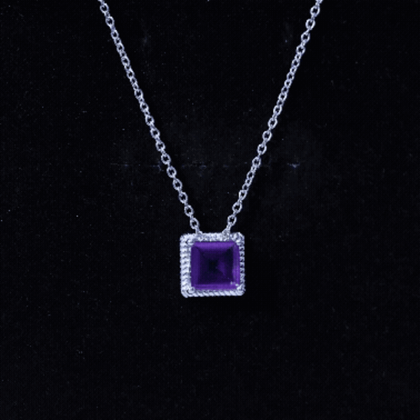 Princess Cut 1.5 Carat Amethyst Solitaire Necklace in Sterling Silver