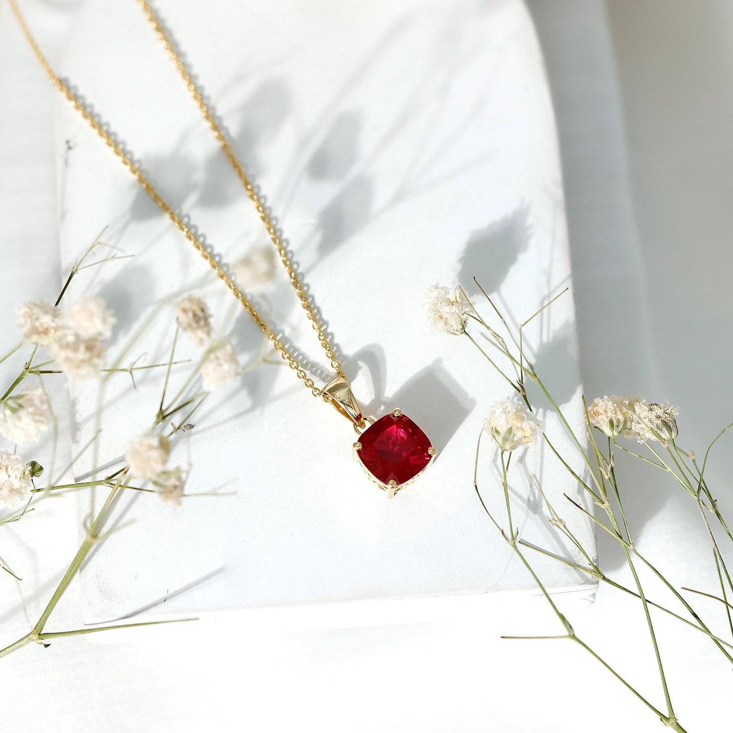 2 Carat Lab Created Ruby Solitaire Necklace With Chain