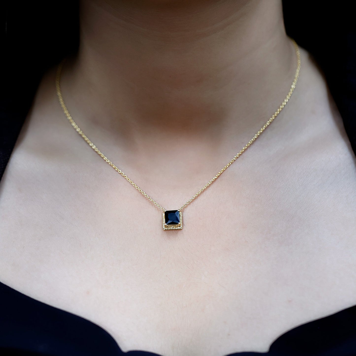 3 Carat Princess Cut Lab Created Black Diamond Necklace with Silver Chain