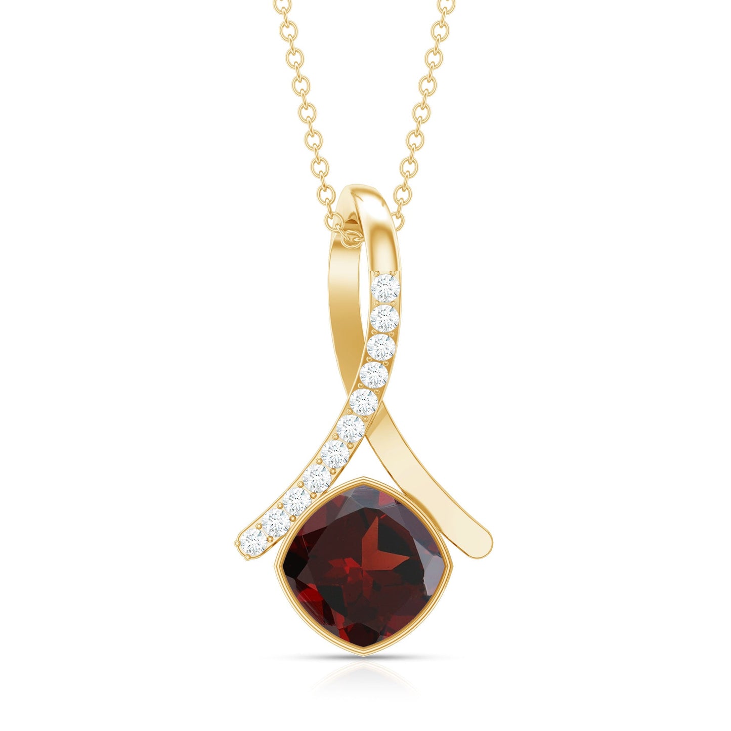 3.2 Carat Cushion Cut Garnet Solitaire Pendant with Diamond Twisted Bail