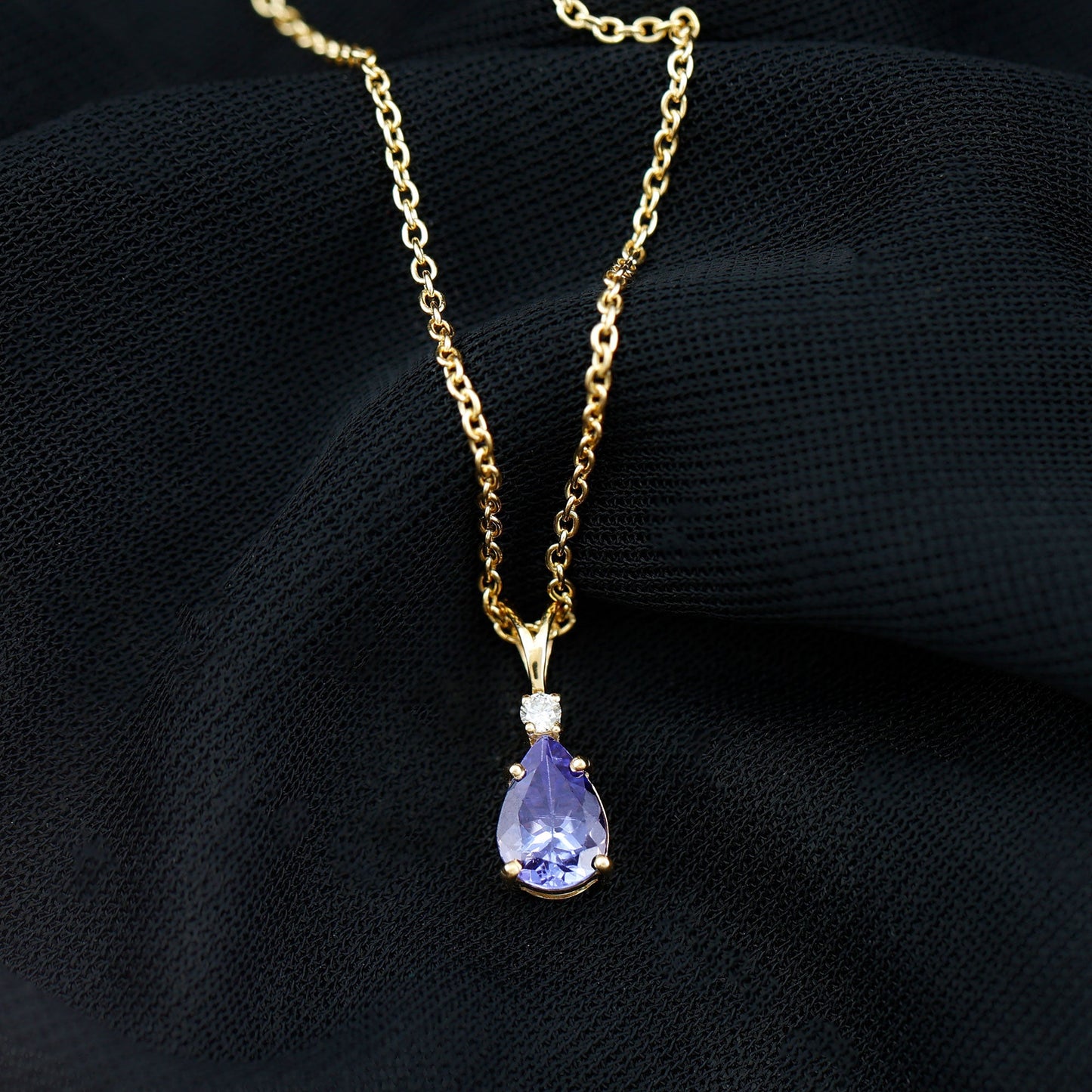 Real Tanzanite Teardrop Pendant Necklace with Diamond