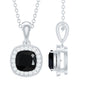 Certified 2 Carat Cushion Cut Black Spinel Necklace with Moissanite Halo