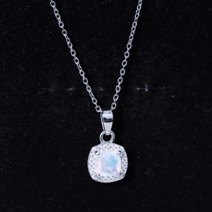 Cushion Cut 1 Carat Rainbow Opal Pendant Necklace with Silver Chain