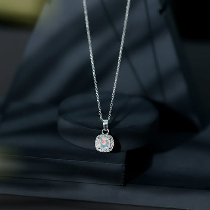 Cushion Cut 1 Carat Rainbow Opal Pendant Necklace with Silver Chain
