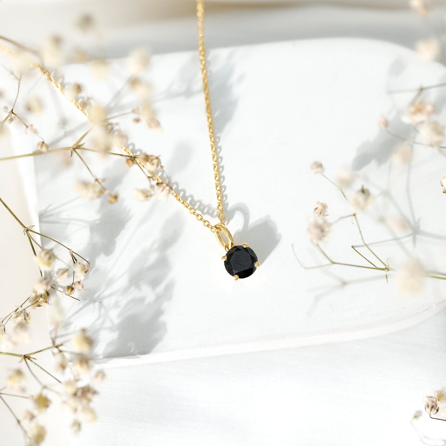 Natural 1.45 Carat Black Diamond Solitaire Necklace with Silver Chain