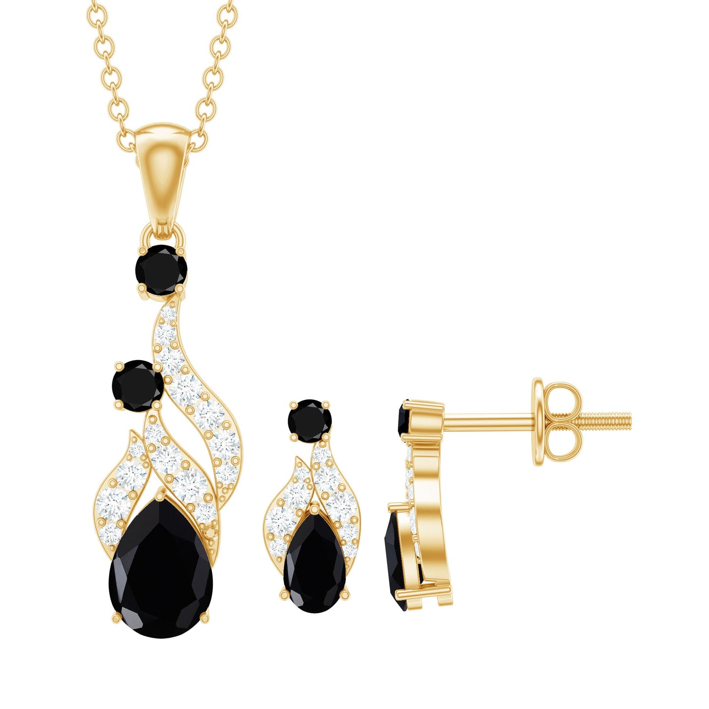 Designer Black Spinel Necklace and Earrings Set with Diamond