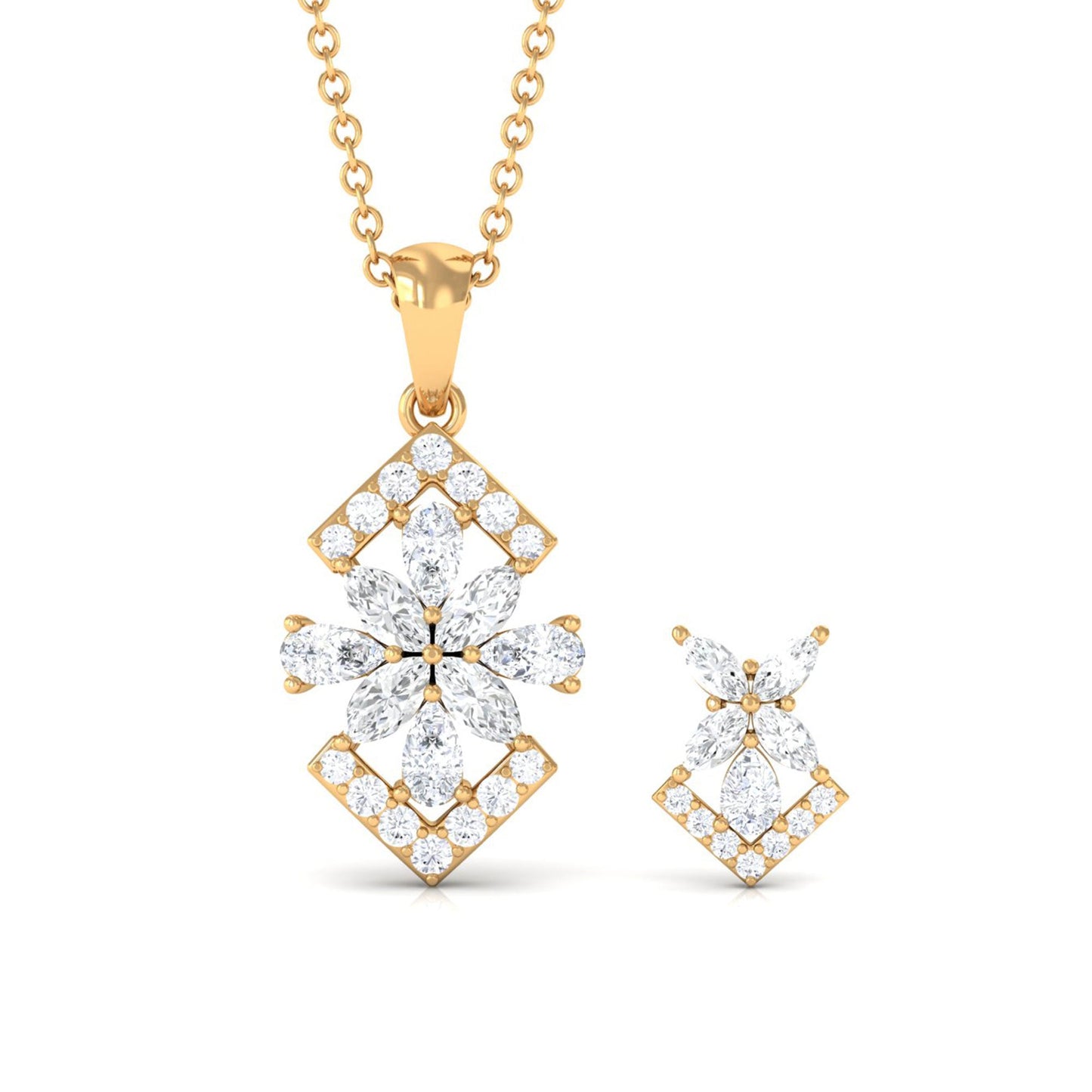 Genuine Diamond Flower Necklace and Earrings Set with Certificate
