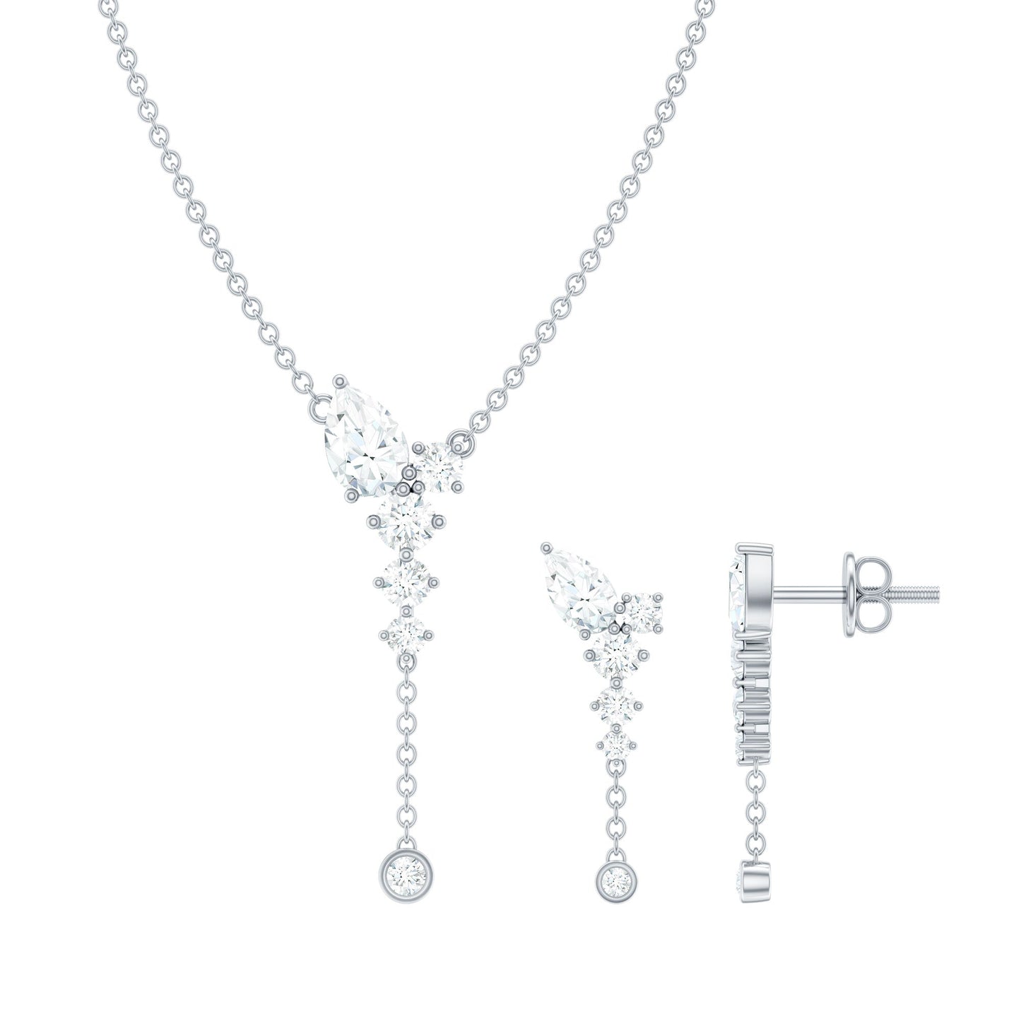 Certified Moissanite Bridal Necklace and Earrings Set