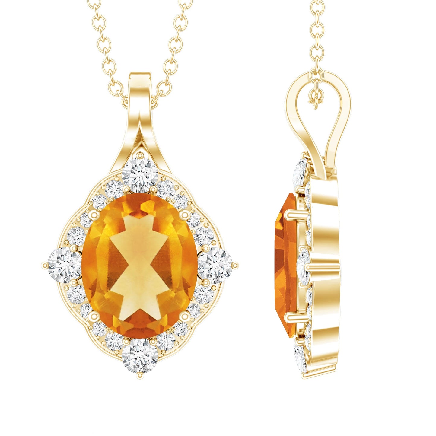 Genuine 2.5 Carat Citrine Diamond Vintage Necklace with Silver Chain