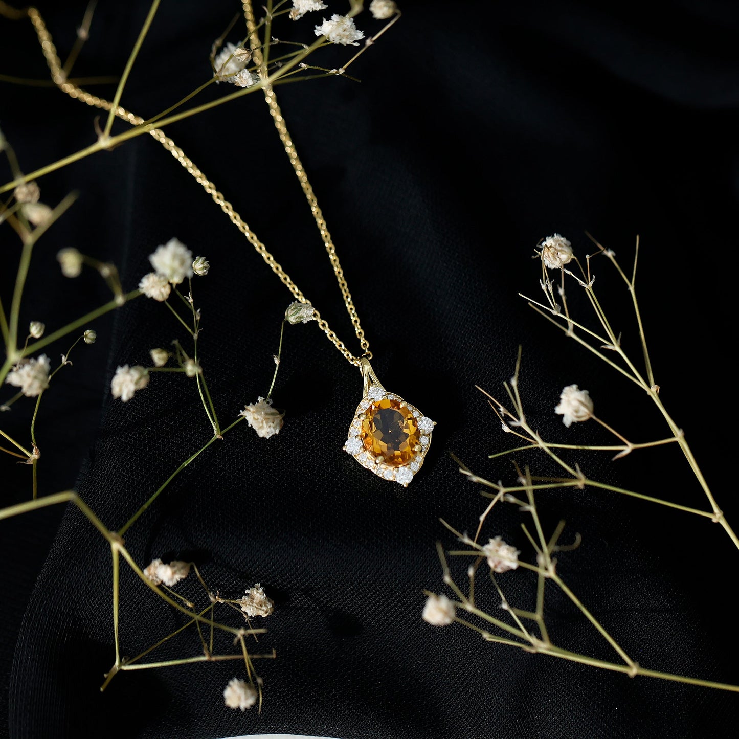Genuine 2.5 Carat Citrine Diamond Vintage Necklace with Silver Chain