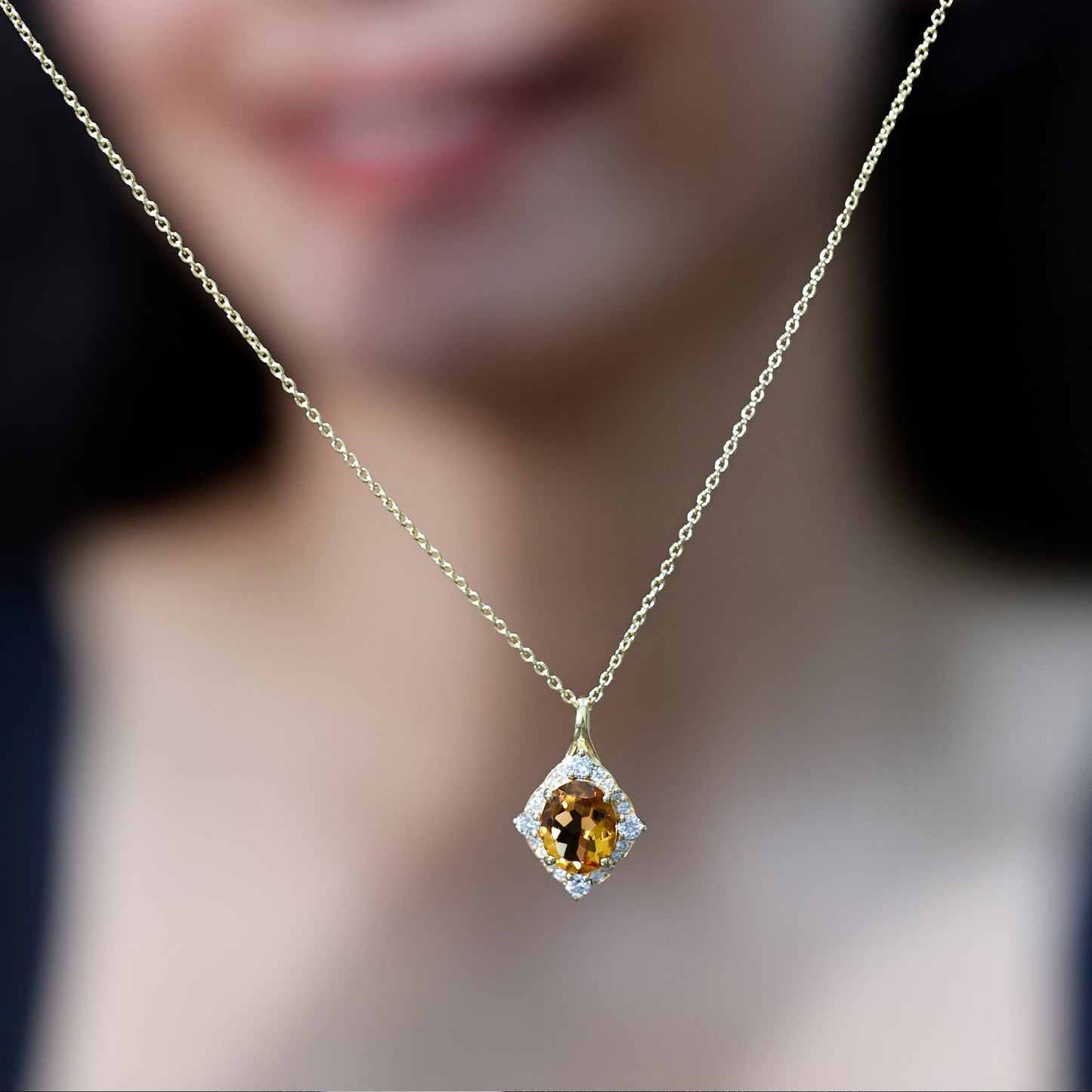 Genuine 2.5 Carat Citrine Diamond Vintage Necklace with Silver Chain