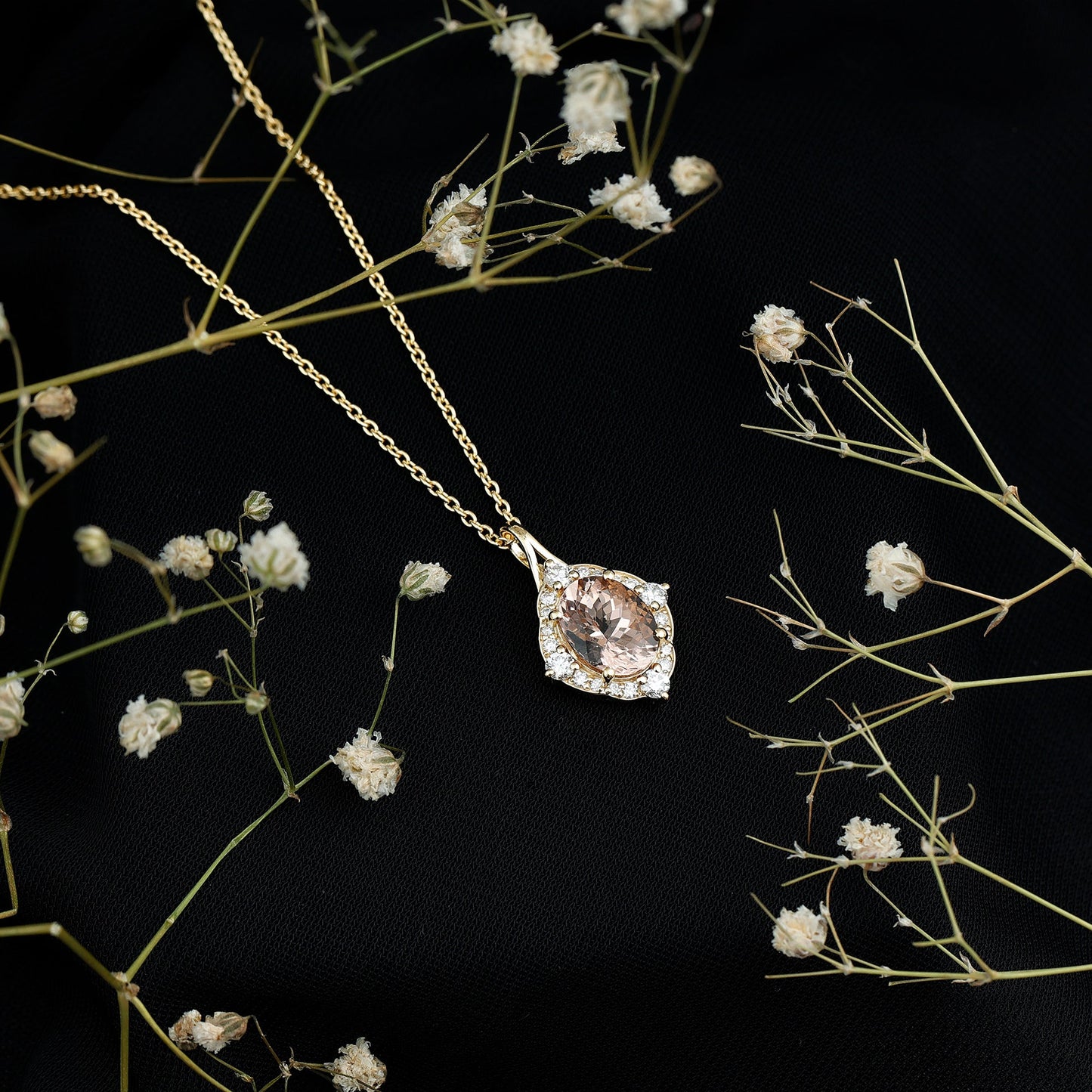 Vintage Inspired 2.5 Carat Morganite Bridal Necklace with Diamond Halo