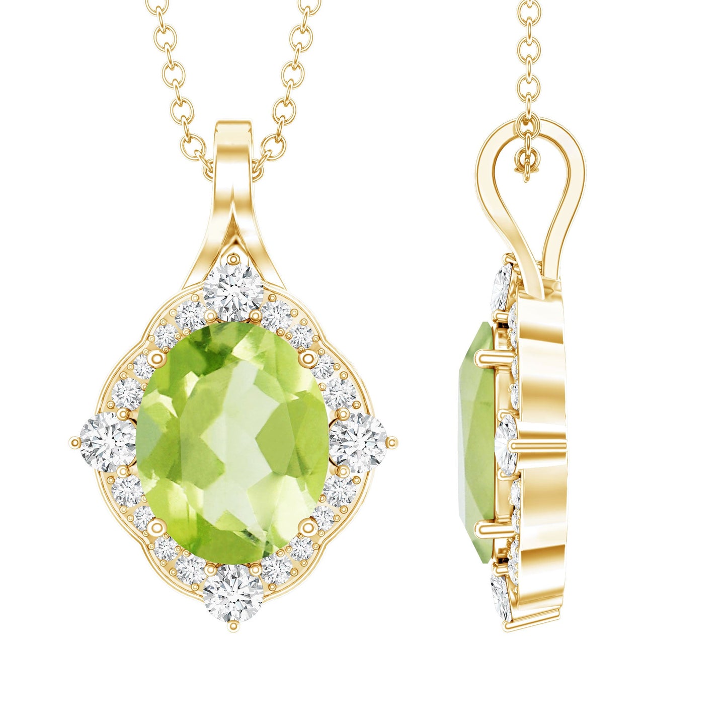 Real 2.5 Carat Peridot Vintage Pendant with Diamond Halo