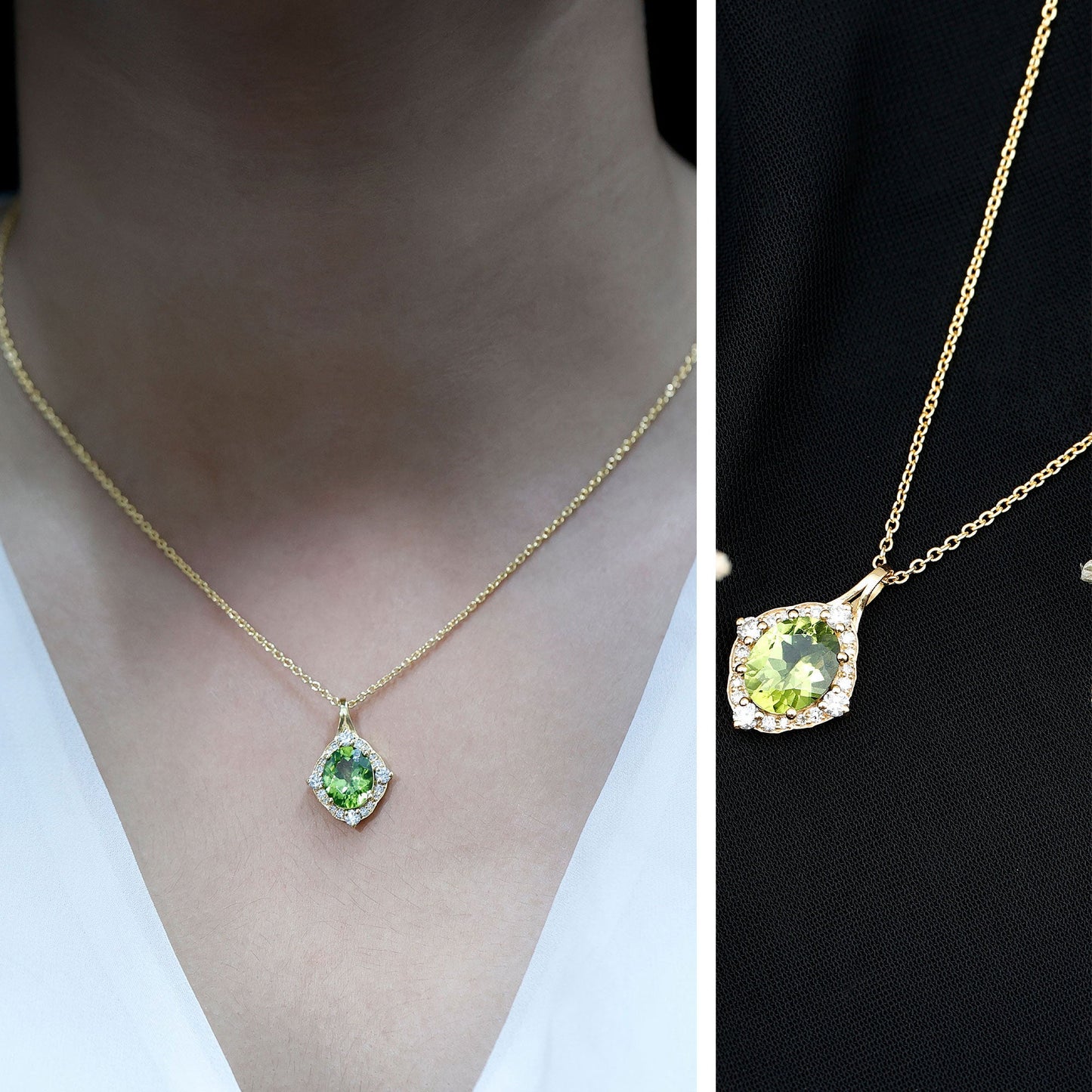 Real 2.5 Carat Peridot Vintage Pendant with Diamond Halo