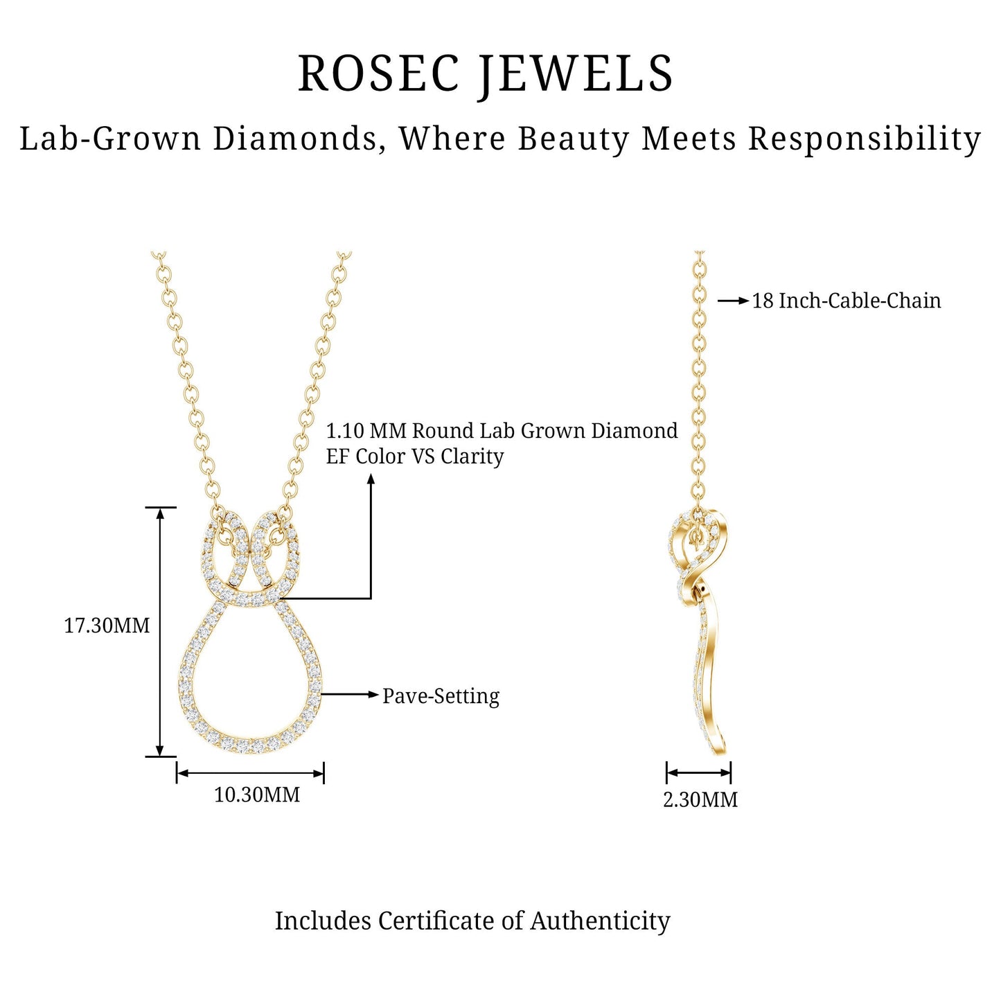 Certified Lab Grown Diamond Infinity Love Knot Necklace For Her