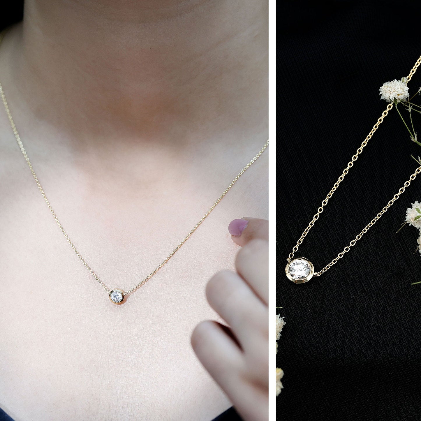 Bezel Set Lab 5 MM Round Diamond Solitaire Necklace