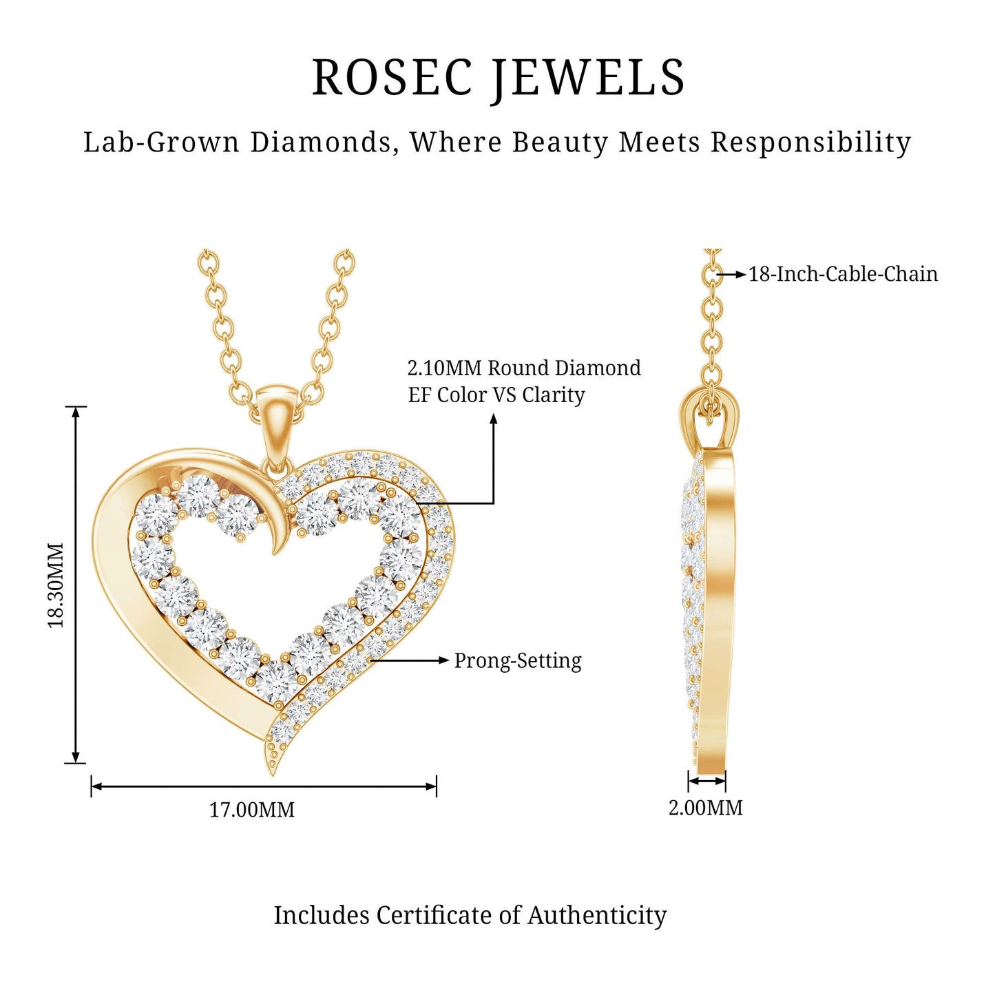 Certified Lab Grown Diamond Designer Heart Necklace For Women