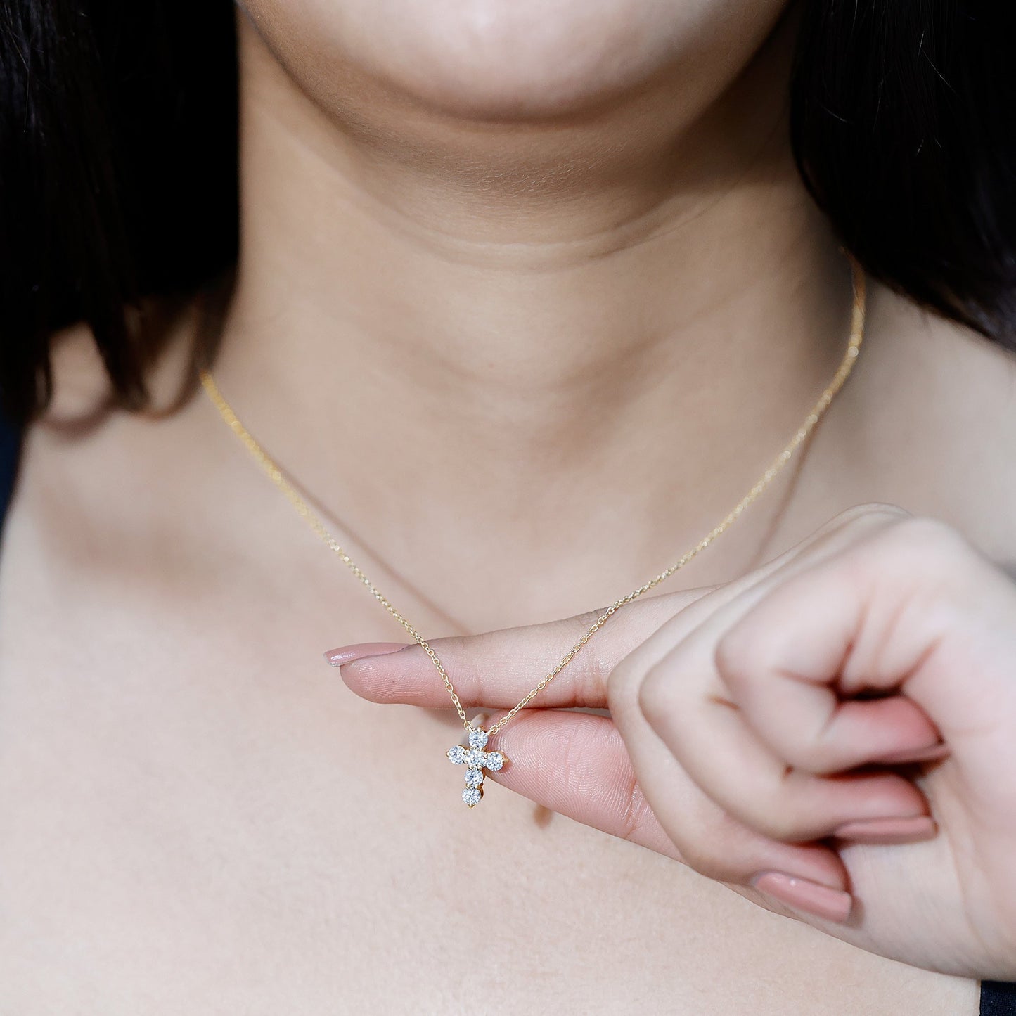 Lab Grown Diamond Religious Cross Pendant Necklace