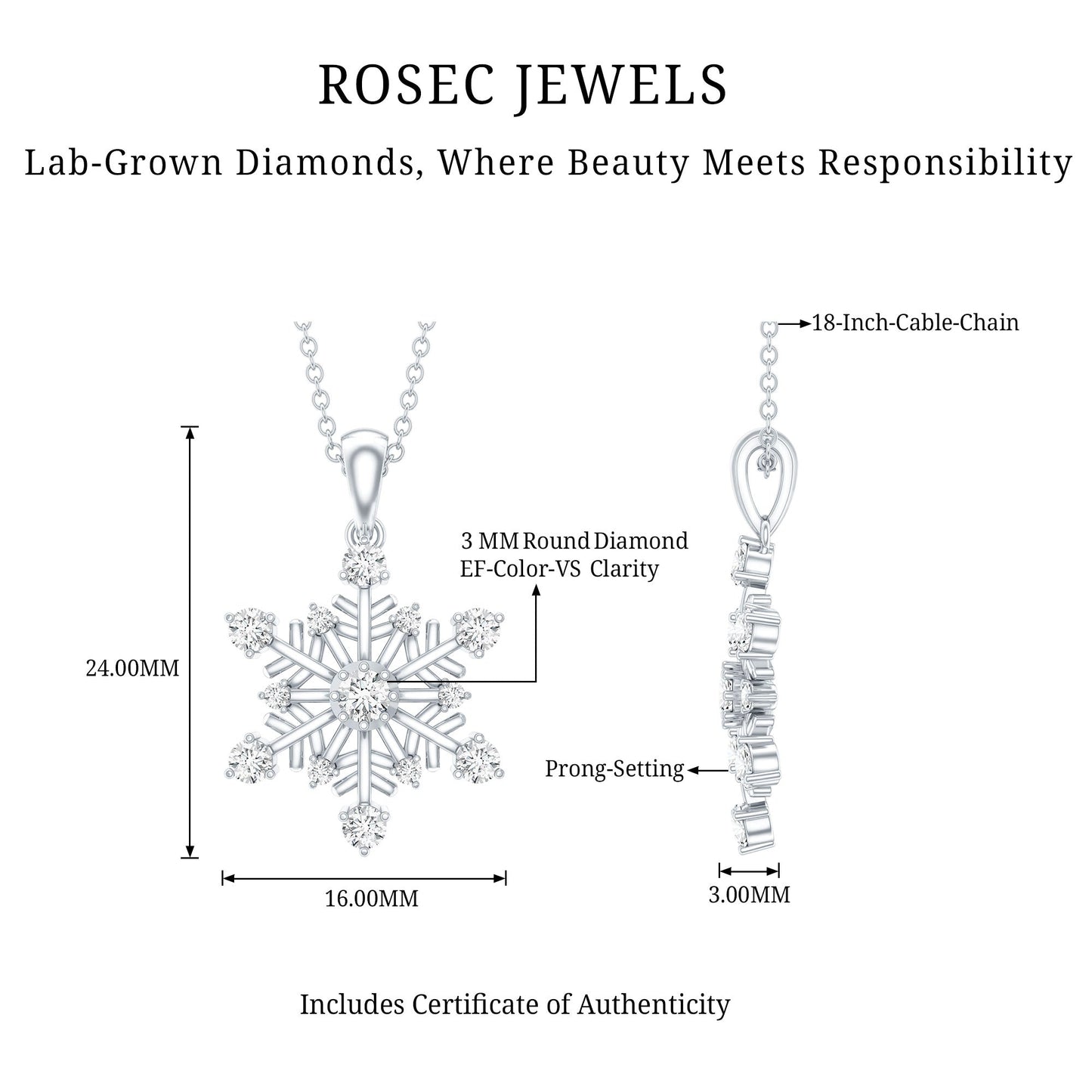 Lab Grown Diamond Snowflake Winter Necklace for Her