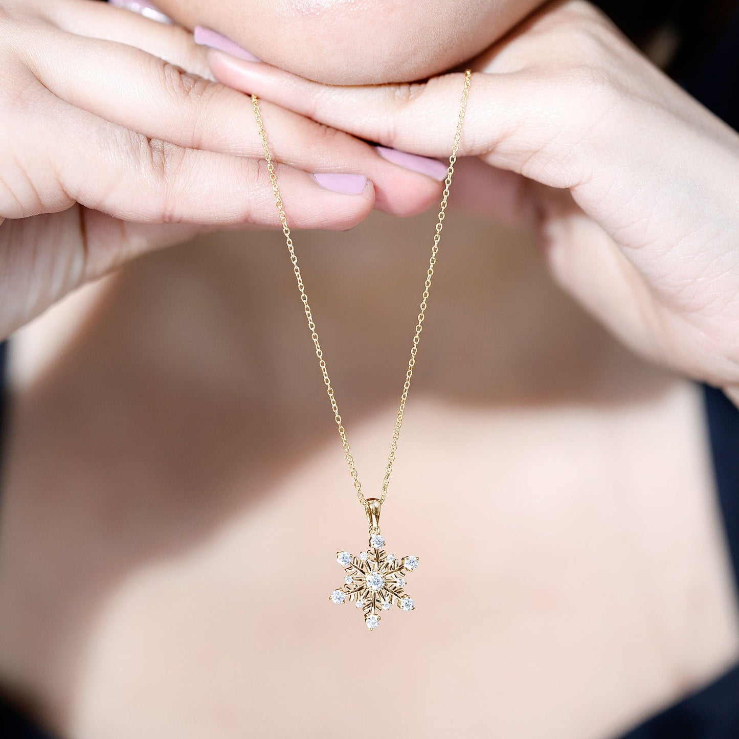 Lab Grown Diamond Snowflake Winter Necklace for Her