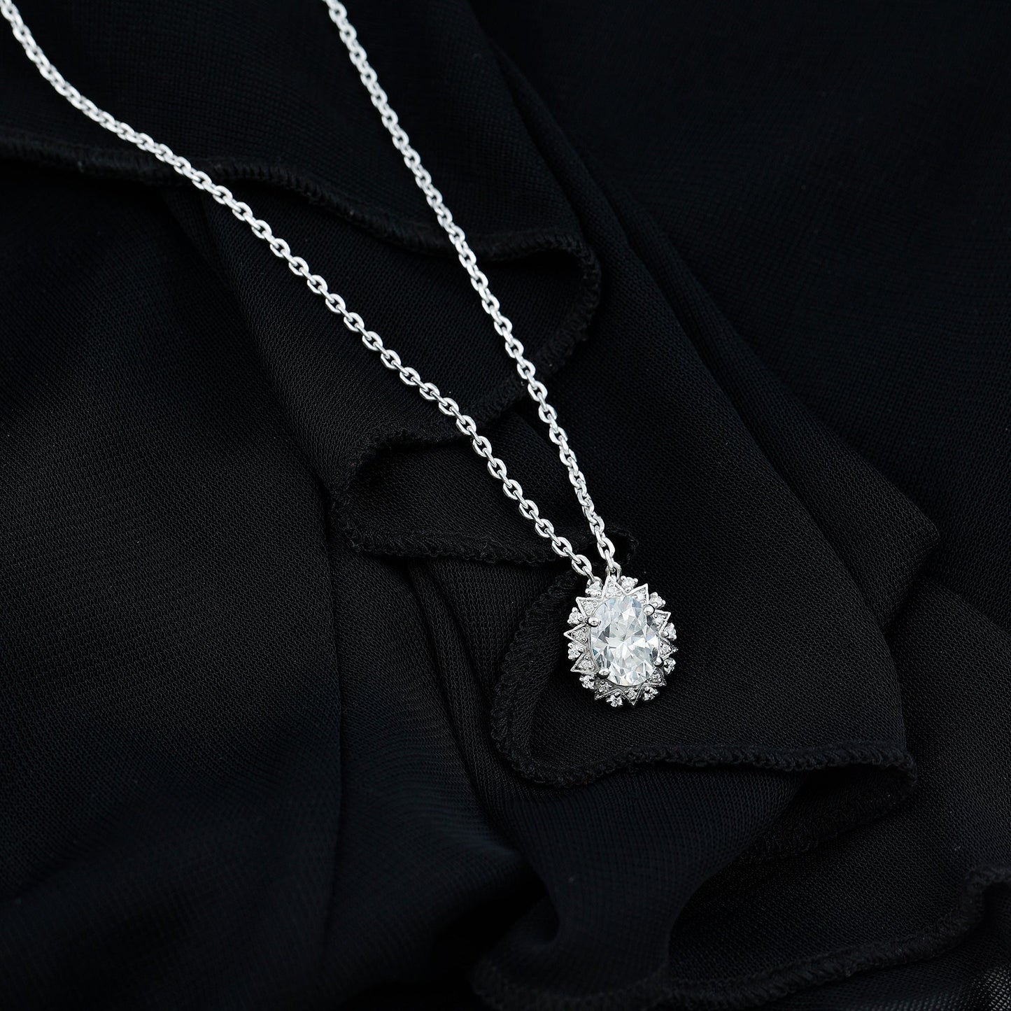2 Carat Oval Moissanite Cocktail Necklace in 14K White Gold Plated Silver