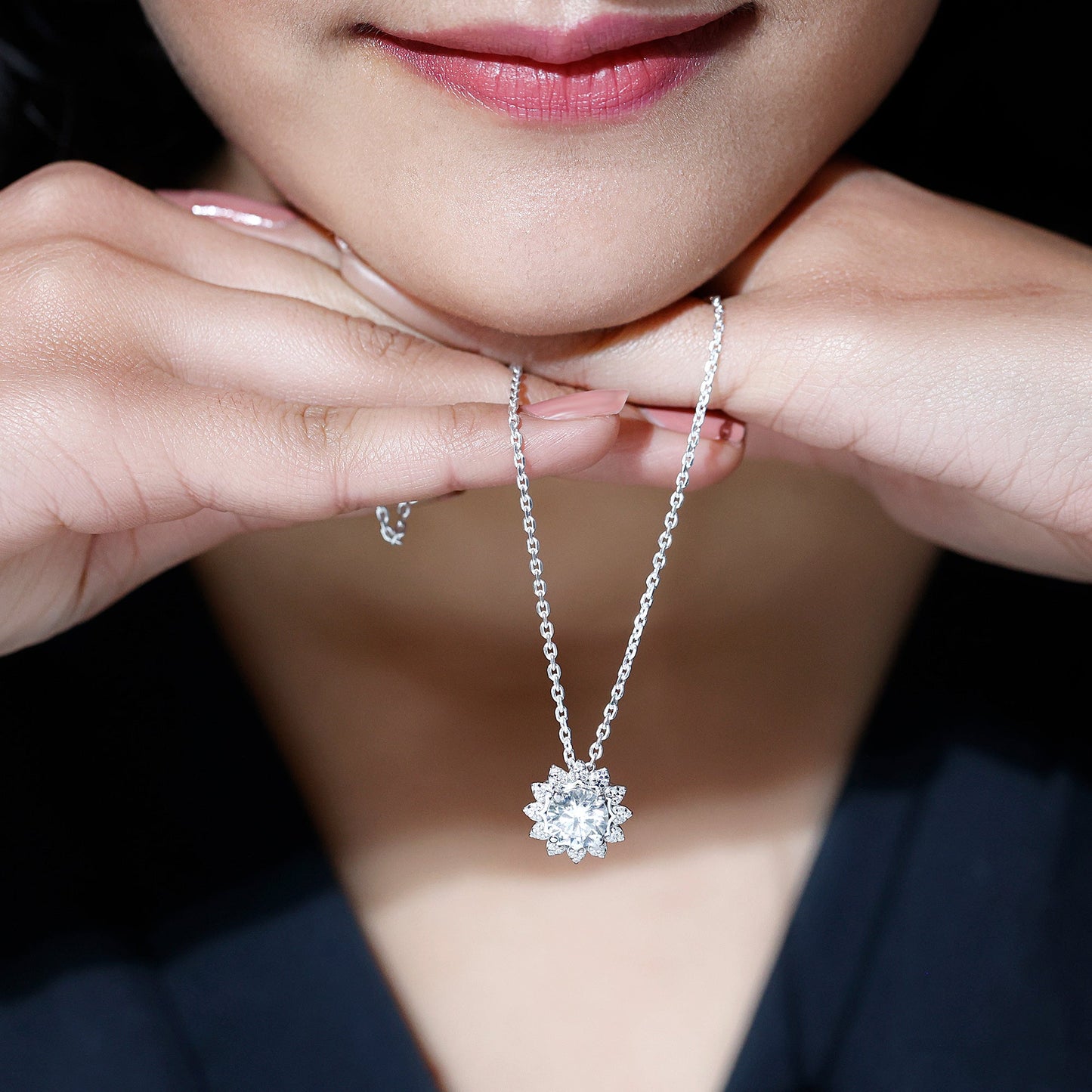 Certified 2 Carat Moissanite Sunflower Pendant Necklace with Silver Chain