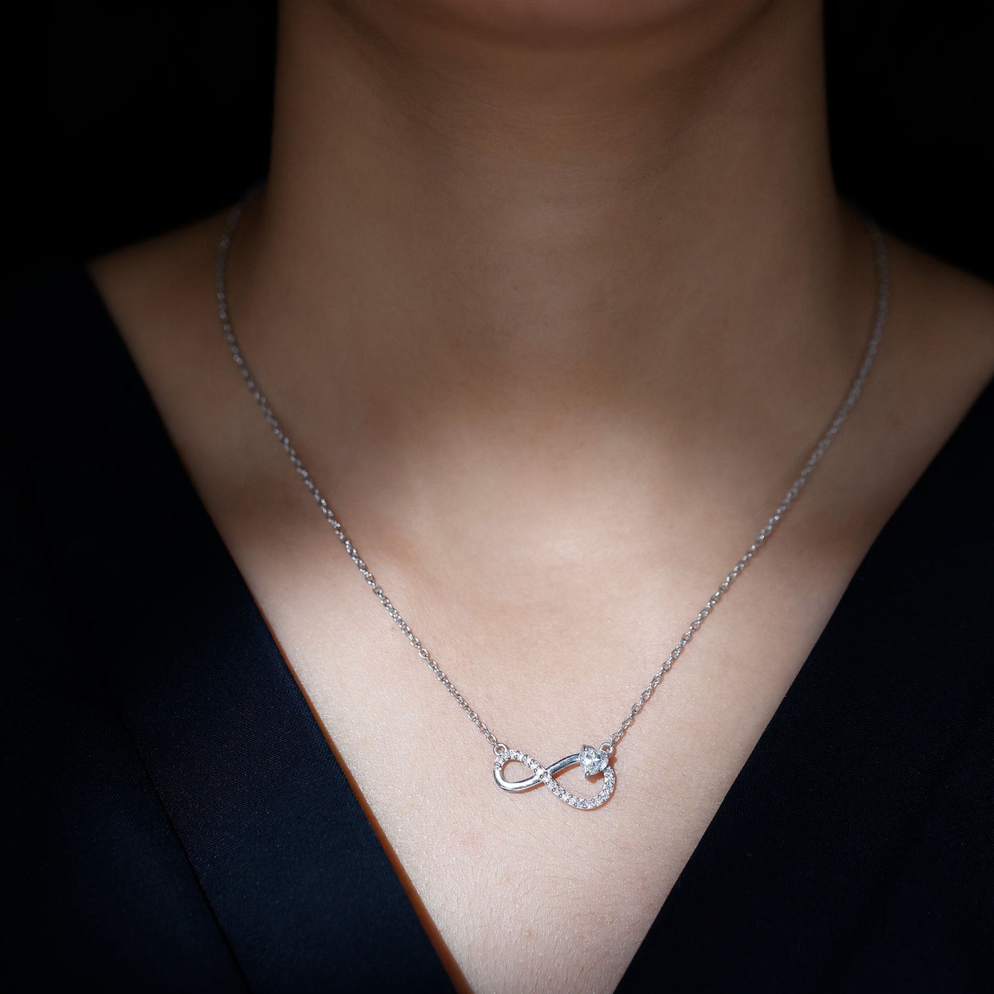 Certified Moissanite Heart Infinity Necklace in Silver
