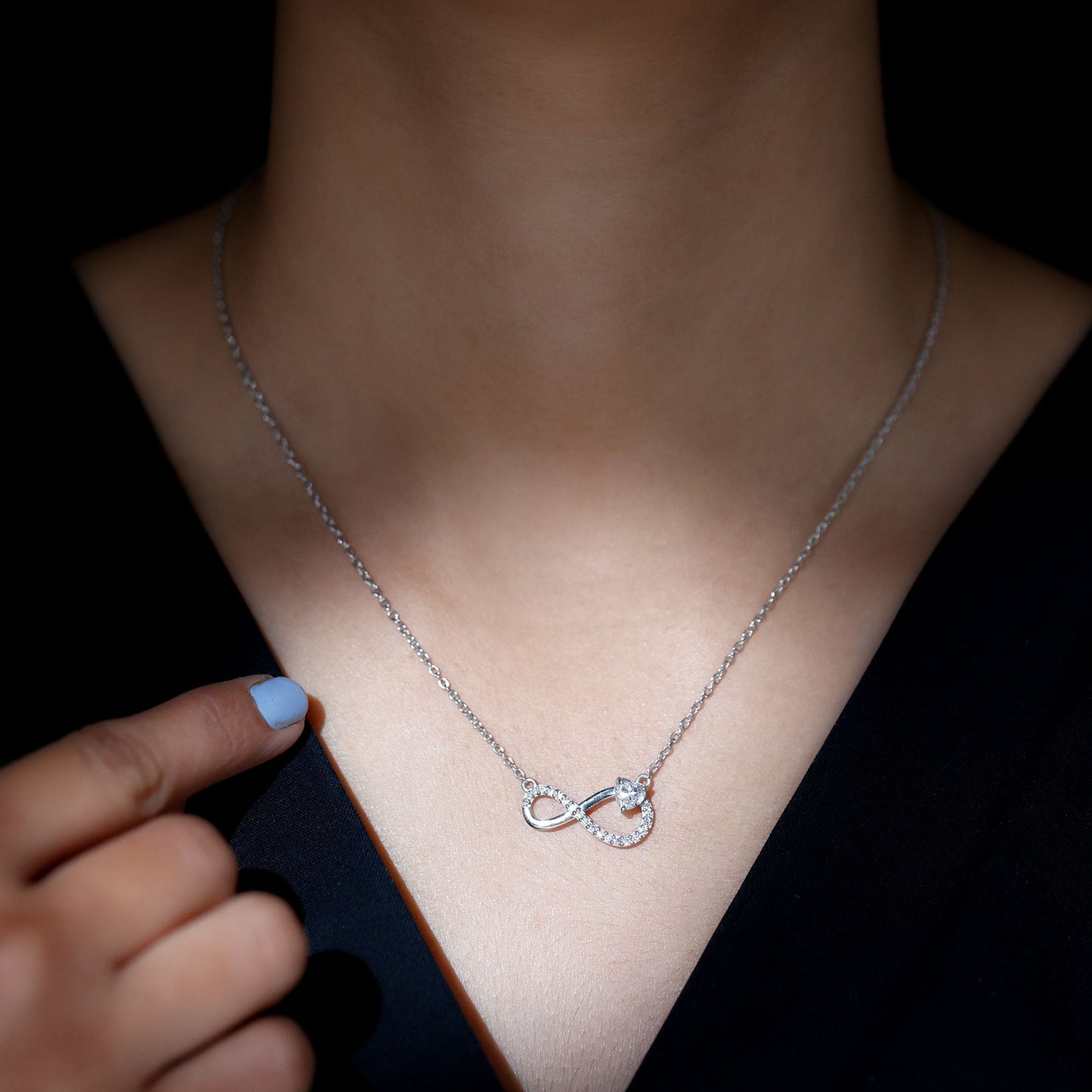 Certified Moissanite Heart Infinity Necklace in Silver