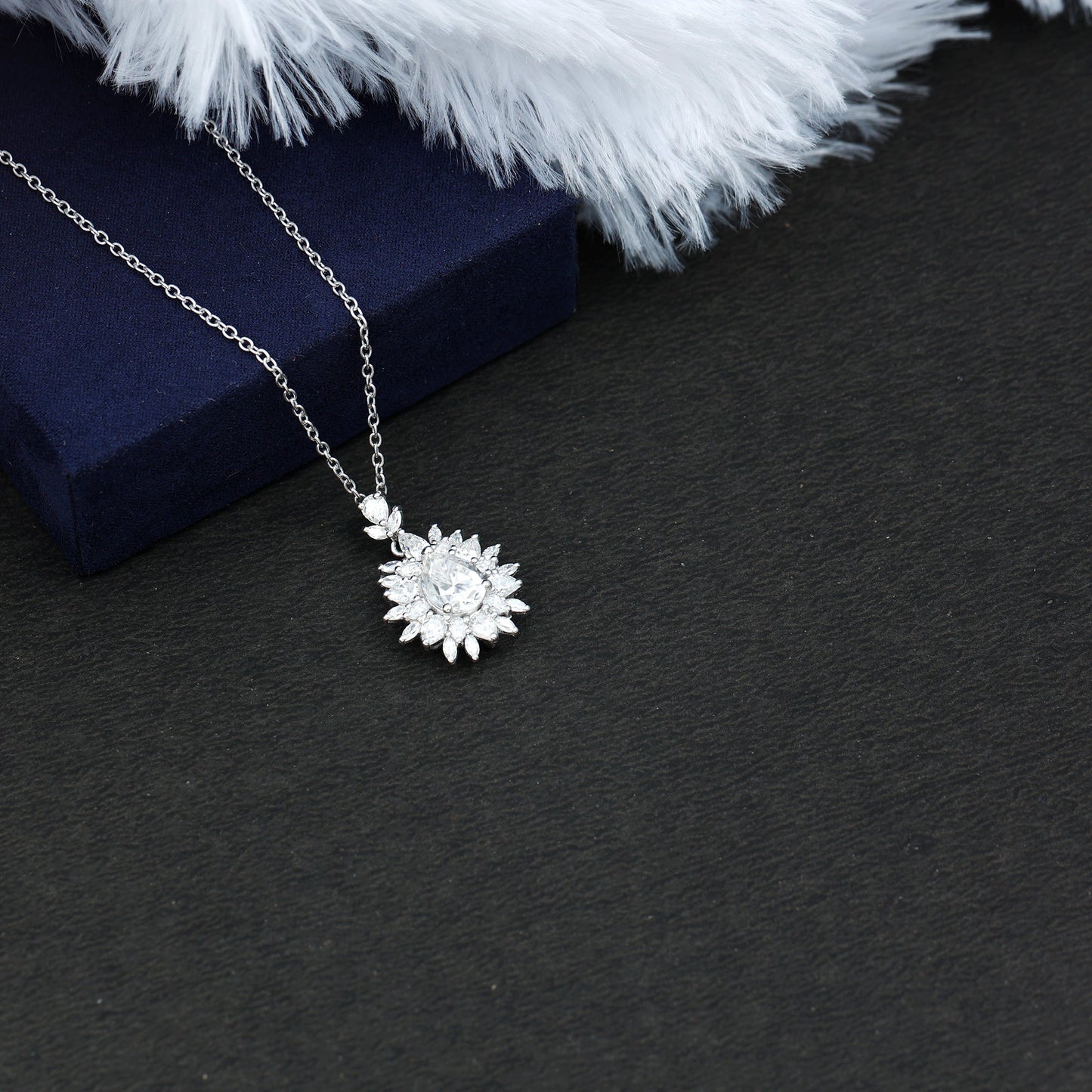 Moissanite Designer Pendant Necklace With Silver Chain