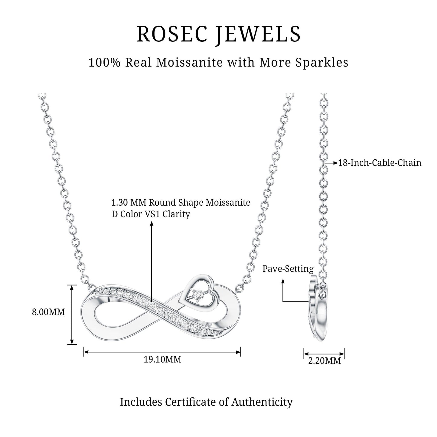 Minimalist Moissanite Infinity Heart Necklace in 14K Gold Plated Silver