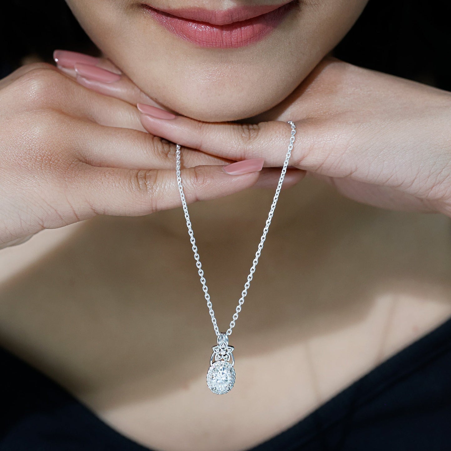 2 Carat Vintage Inspired Moissanite Halo Necklace in 14k Gold Plated Silver