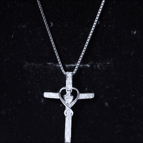 Certified Moissanite Catholic Cross Heart Necklace