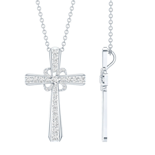 Certified Moissanite Cross Pendant with Silver Chain