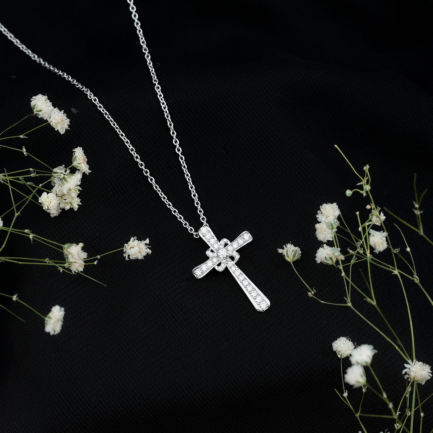 Certified Moissanite Cross Pendant with Silver Chain
