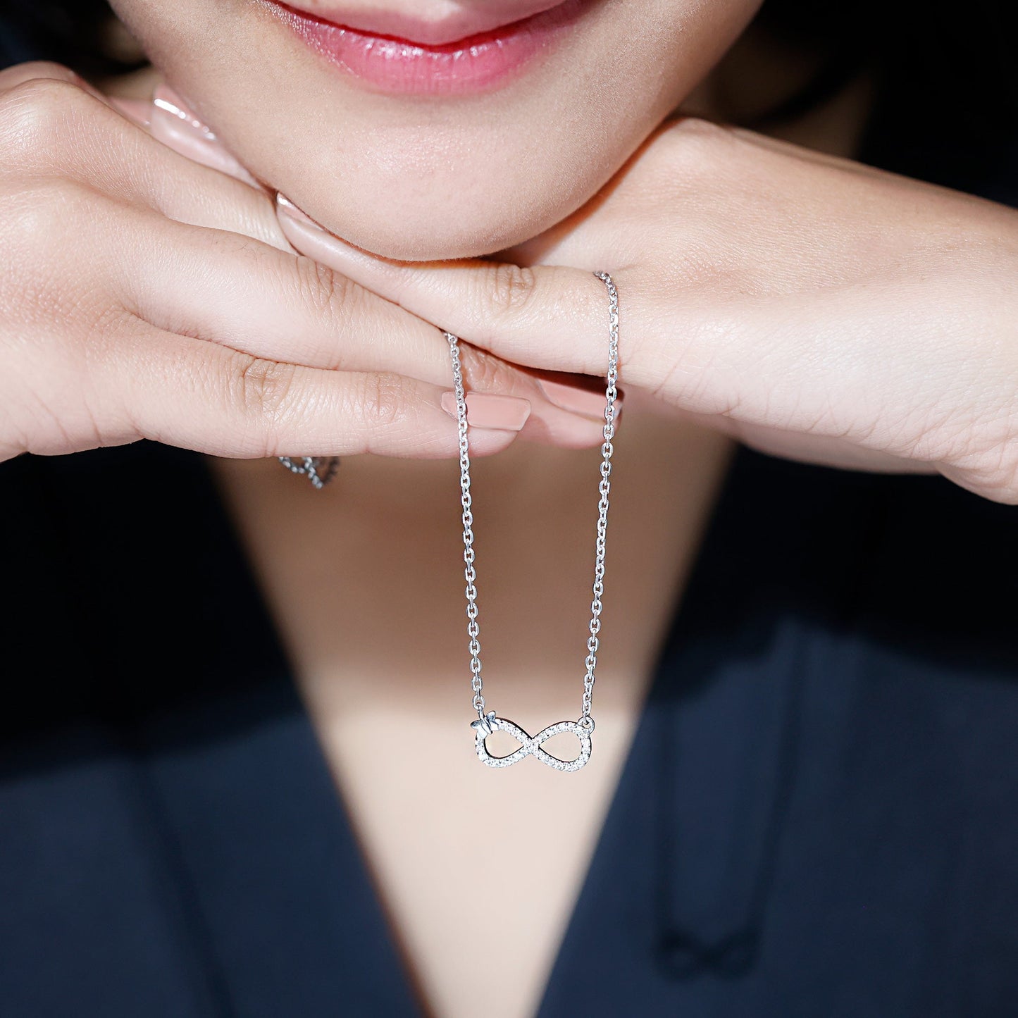 Certified Pave Set Moissanite Infinity Necklace with Butterfly