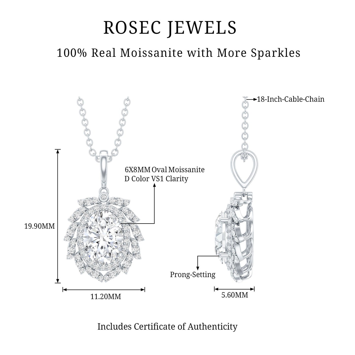 1.29 Carat Oval Shaped Moissanite Wedding Necklace With Silver Chain