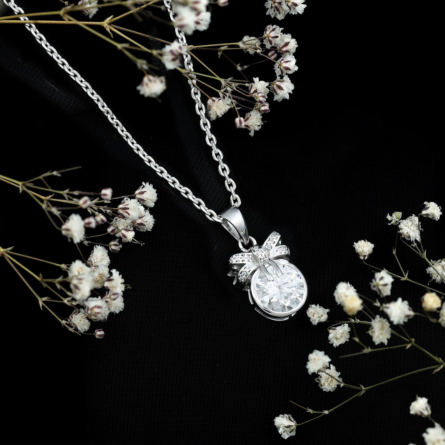 Bezel Set 2 Carat Moissanite Pendant with Bow