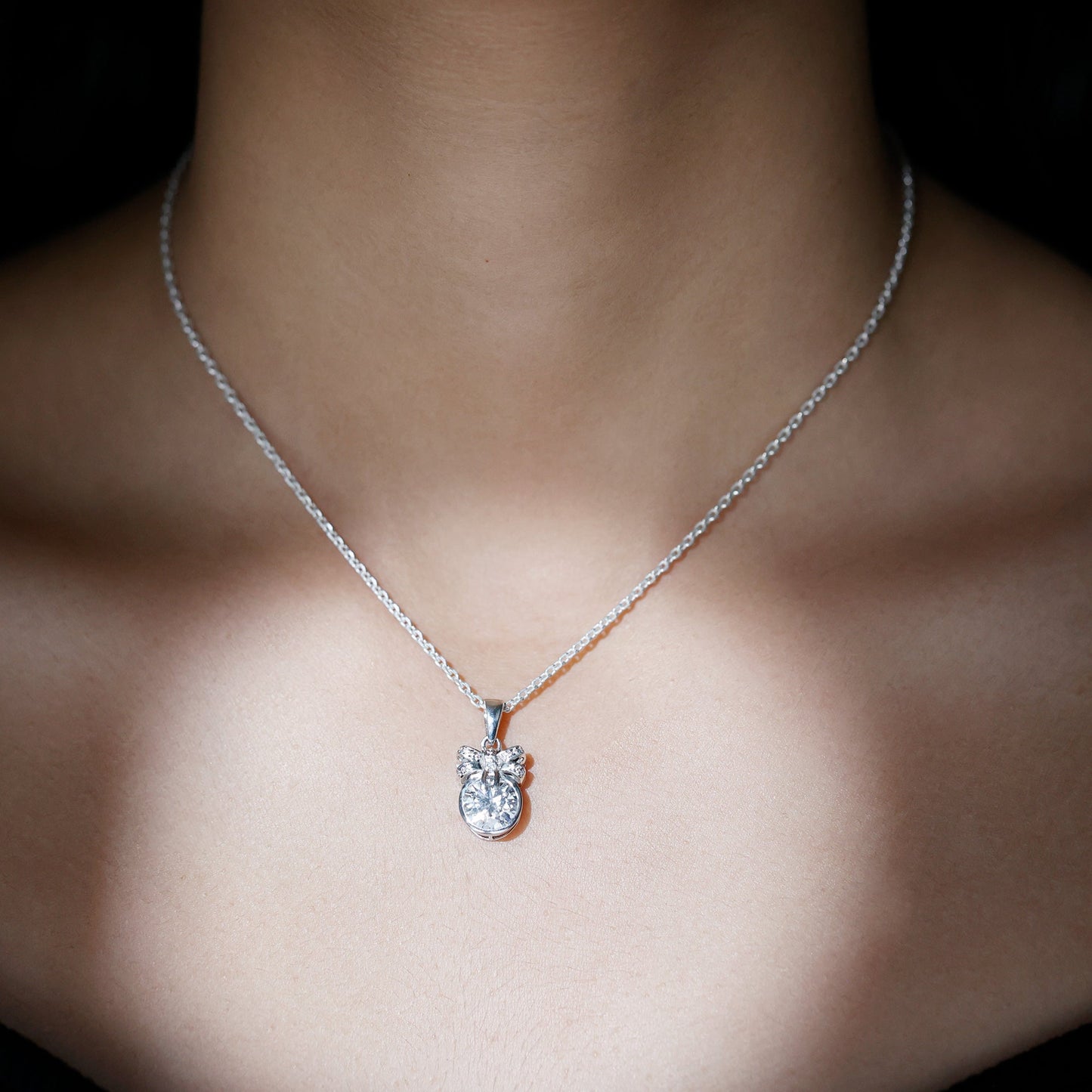 Bezel Set 2 Carat Moissanite Pendant with Bow